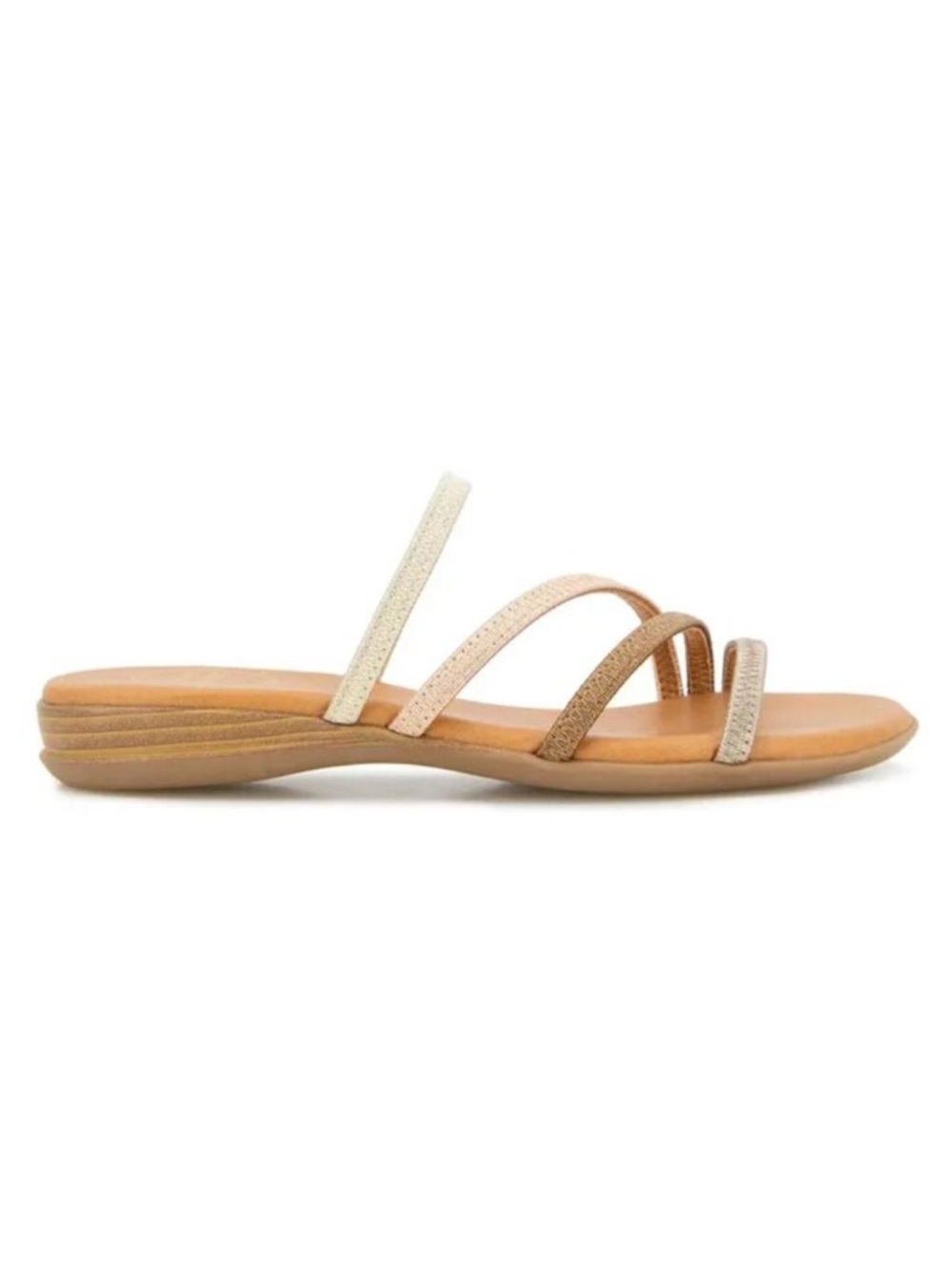 Andre Assous Nolan Metallic Champagne, Gold, and Bronze Slide Sandal
